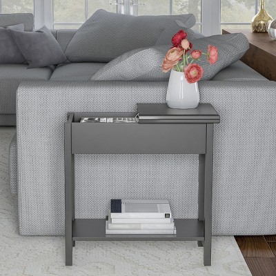 Hasting Home Narrow End Table with Storage Compartment and Shelf