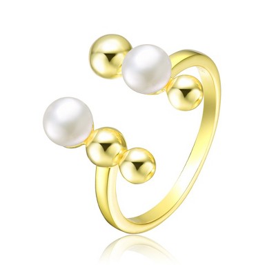 Sterling Silver Ring with 14K Gold Plating and 5MM Freshwater Pearl – Elegant and Contemporary Modern Design