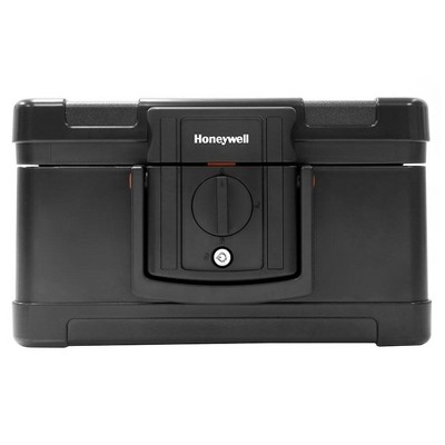 Honeywell Waterproof 1/2 Hour Fire Document Chest: Fireproof Safe, Impact-Resistant, Key Lock, Portable, Black, 264.9 Capacity