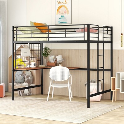 NicBex Full Size Bunk Bed with Desk Loft Bed Metal Bed Frame with Grid, Ladder and Full Length Guardrails, No Box Spring Required