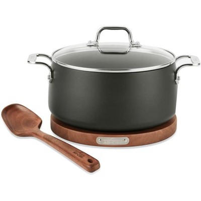 All-Clad HA1 Hard Anodized Nonstick Dutch Oven with Acacia Trivet and Spoon 4 Piece, 6 Quart