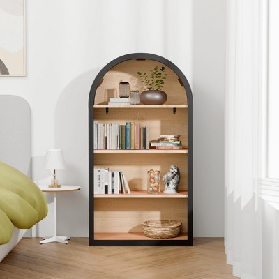 ORRD 4-Tier Black Arched Bookshelf, 43" Tall Arched Bookcase with Storage Shelves