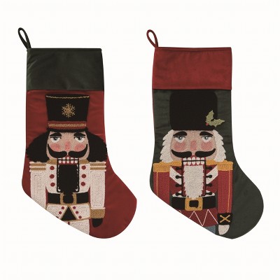 Transpac Fabric Nutcracker Stocking Set of 2 Christmas Home Decorations Holiday Stockings Polyester