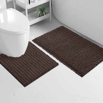 Home Mart Goods 2 Piece Set Brown Soft Cozy Plush Chenille Bath Mat Bathroom Rug