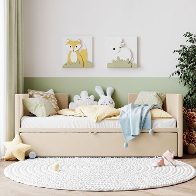 Daybed with Pop Up Trundle, Modern Upholstered Sofa Bed Frame, Twin to King Size Day Bed for Bedroom, Living Room, No Box Spring Needed