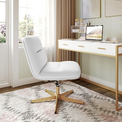 Merrick Lane Mid-Back Height-Adjustable Stationary Armless Swivel Office Chair - Padded Upholstered Wide Back and Seat, Strong Frame