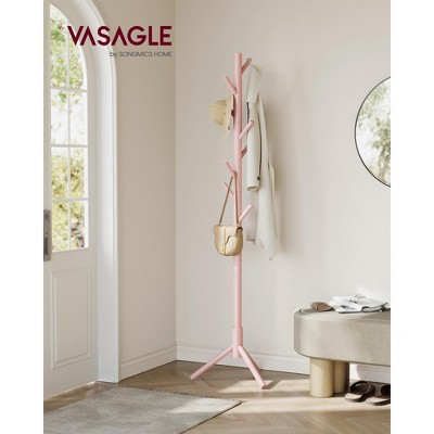 VASAGLE Solid Wood Coat Rack, Free Standing Coat Rack, Tree-Shaped Coat Rack with 8 Hooks, 3 Height Options, for Clothes, Hats, Bags