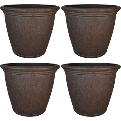 Sunnydaze Indoor/Outdoor Patio, Garden, or Porch Weather-Resistant Double-Walled Anjelica Flower Pot Planter - 16" - Rust Finish