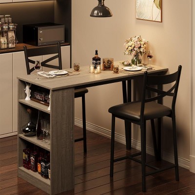Jojoka 3 Piece Bar Dining Table Set for 2, Bar Table and Chairs Set with Storage Shelves