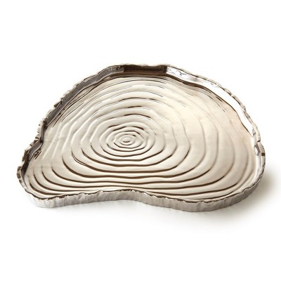 Jiallo Botanic Collection Titanium Porcelain tree bark tray 13 x 12" Silver