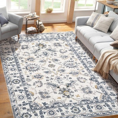 Area Rug, Thin Washable Area Rug for Living Room Bedroom Rug Lightweight Vintage Large Area Rug, Machine Washable Anti Slip Home Decor Rug