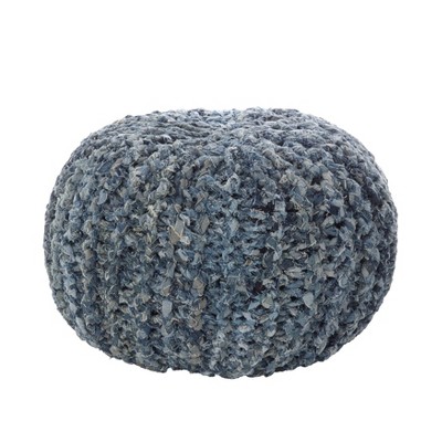 Saro Lifestyle Denim Twisted Rope Pouf - 20"dx14"h Round, Navy Blue
