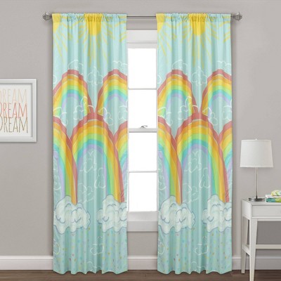 48"x84" Rainbow Clouds Window Panel Pair Kids' Curtains - Kidz Mix: Light Blue Microfiber for Kids Bedroom