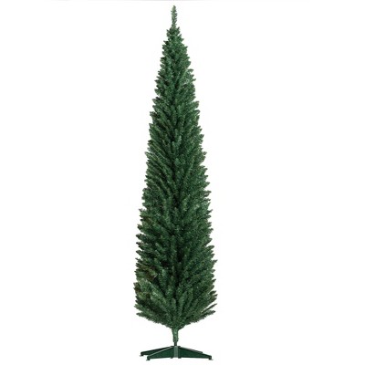 HOMCOM 8 FT Unlit Artificial Christmas Tree Slim Noble Fir with Realistic Branches and 618 Tips, Green