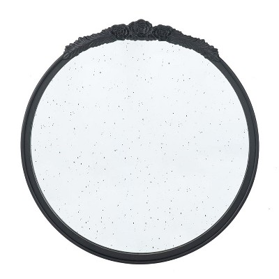 HomeRoots 30" Black Crowned Top Antiqued Glass Round Framed Accent Mirror