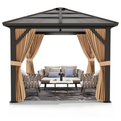 10' X 10' Canopy Gazebo, PC Patio Canopy with Mosquito Curtain Netting, Anti-UV, Permanent Pavilion for Patio, Backyard, Lawn