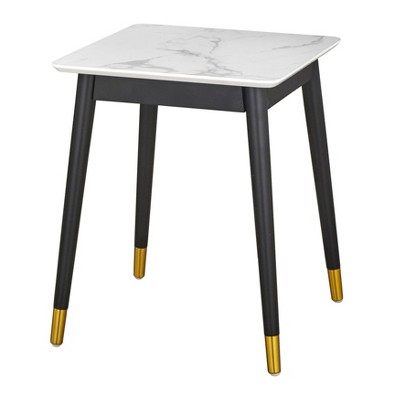 Lifestorey Ricco End Table White/Black: Mid-Century Modern Accent, Splayed Pine Legs, Marbled Top