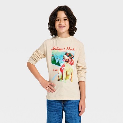 Boys' Long Sleeve 'National Park' Dog Graphic T-Shirt - Cat & Jack™ Cream