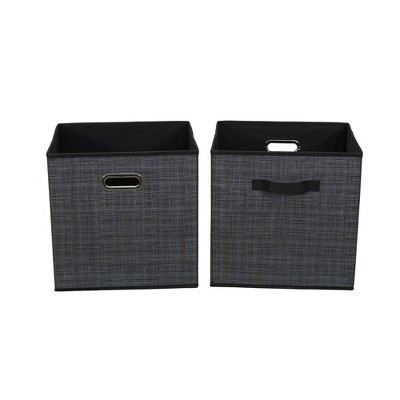 Household Essentials 2pc 12" x 13" Fabric Storage Bin Set Black Mix: 13 Inch Cube Storage System, Foldable with Handles