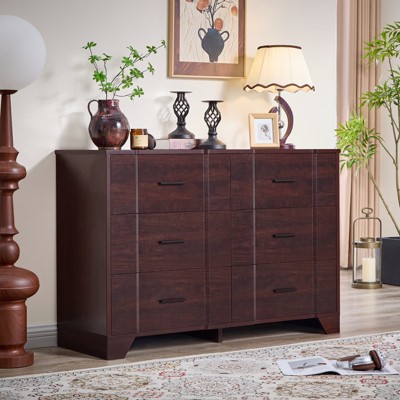 Farmhouse Drawers Dresser for Bedroom, Wood Curved Wide Chest of Drawers