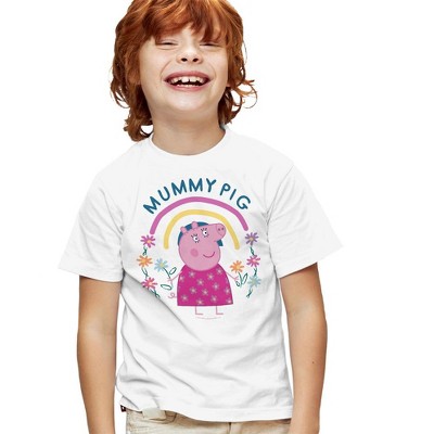 Boys' Short Sleeve Peppa Pig Mother's Day Mummy Pig Floral Rainbow T-Shirt
