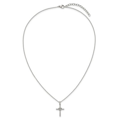 Chisel Stainless Steel with Cubic Zirconia Cross with Heart Pendant on an 18" Plus 2" Ext. Cable Chain Necklace