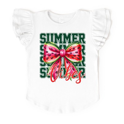 The Juniper Shop Coquette Watermelon Bow Summer Chart Flutter Sleeve Tee