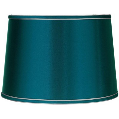 Springcrest Sydnee Satin Teal Blue Medium Drum Lamp Shade 14" Top x 16" Bottom x 11" High (Spider) Replacement with Harp and Finial