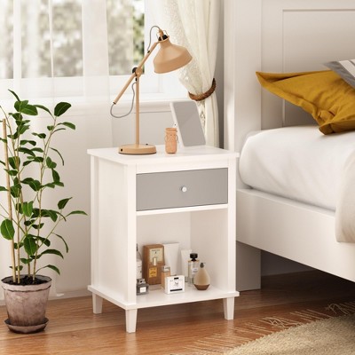 Grungis Wooden Nightstands with One Drawer One Shelf,Night Stand with Silver Handle for Bedroom,Living Room