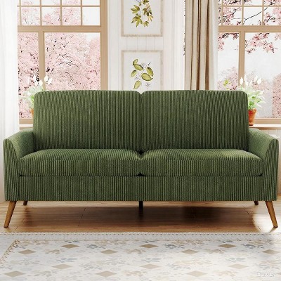 Dyonery 60" Loveseat Sofa, Comfy Mid Century Modern Couches for Living Room, Tool-Free Setup Small Couches, for Bedroom Office, Corduroy - Beige