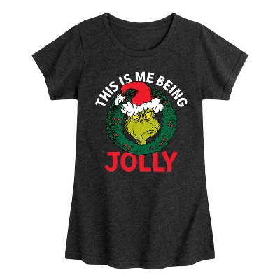 Girls' - Dr. Seuss - The Grinch This Is Me Being Jolly Fitted Short Sleeve Graphic T-Shirt