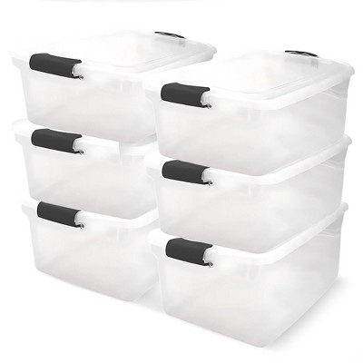 HOMZ 64-Quart Clear Plastic Stackable Storage Bin with Lid, 6 Pack, Clear