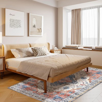 Washable Vintage Area Rugs for Living Room, Office, Dining Room, Kids Room, Farmhouse, Durable Low Pile Non-Slip Carpet, Foldable Mat, Orange 6*9ft