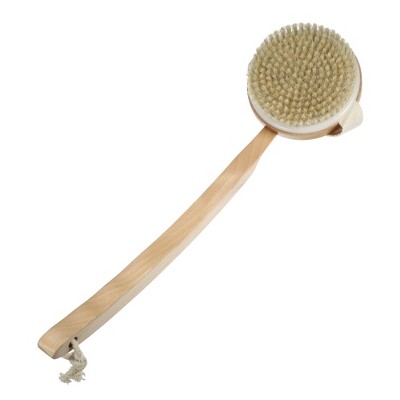 Unique Bargains Long Curved Handle Bath Brush for Shower 15.94" Length Yellow 1 Pc