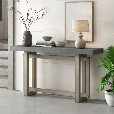 PAGED Minimalist Concrete Texture Console Table with Pine Wood Legs, Extra Long Entryway Table, Entryway Sofa Side Table for Hallway, Foyer