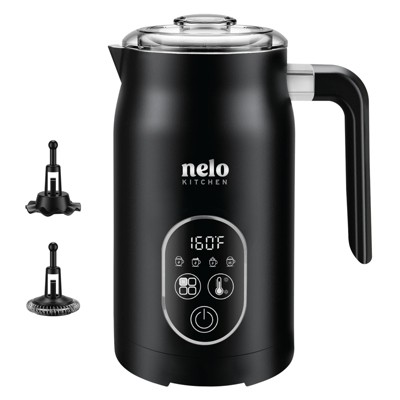NELO Electric Milk Frother, 4 In 1 Digital, Steamer with Real-Time Temperature Control, Automatic Frother for Coffee, BPA Free Stainless Steel, Black