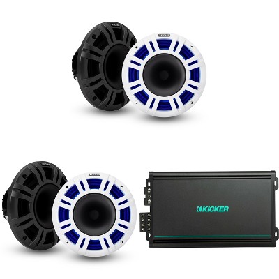 Kicker (2 Pair ) 48KMXL8 - RGB LED KMXL Horn-Loaded Speakers with 48KMA6004 4 Ch. Marine Amp Bundle