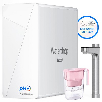 Waterdrop X12 Alkaline Mineral Reverse Osmosis System, NSF/ANSI 58 and 372 Certified, 1200 GPD, 11-Stage, Extra 1 Pink Water Filter Pitcher