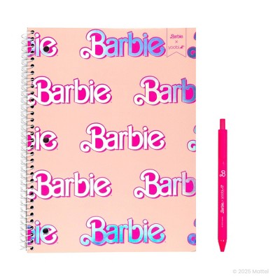 Yoobi Barbie 1 Subject Notebooks 8"x10.5" Wide Ruled with Pen Pink Barbie Logo Pattern, School Supplies