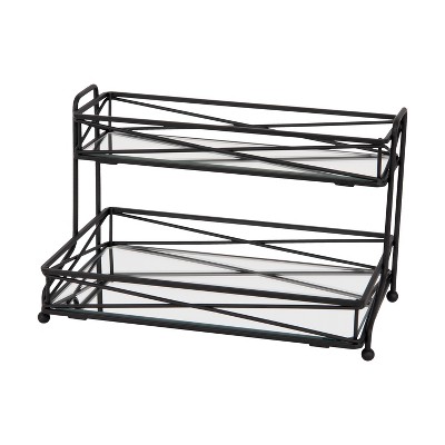 Two Tier Large Vanity Tower Matte Black - Home Details: Steel Bathroom Countertop Perfume Storage