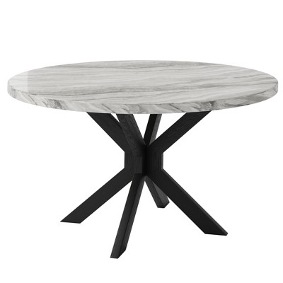 AMERLIFE 47" White Marble Round Dining Table with Solid Wood Cross Base, Modern Table for 4, Scratch-Resistant, Easy Assembly, Only Table