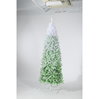 Gradient Pencil Christmas Tree – Prelit with 100 Dual Color LEDs, Snow Flocked, 320 Branch Tips,Metal Stand
