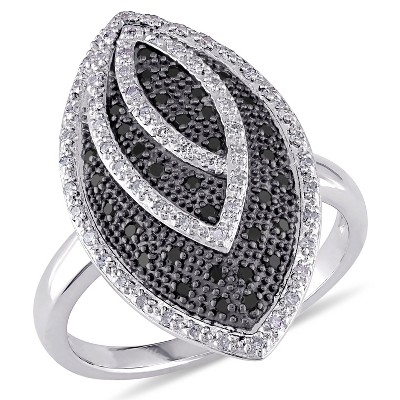 EVERLY JEWELRY | Sterling Silver 1/3ct. t.w. Carat White and Black Diamond Fashion Ring in Sterling Silver