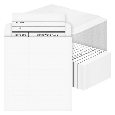 Best Paper Greetings 200 Piece Set of 100 Self Adhesive Library Card Pockets and 100 Due Date Cards for Book Checkouts, 3 x 5 In