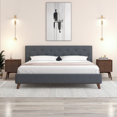 GDFStudio Ian Elegance Upholstered Fabric Platform Bed with Button-Tufted Headboard