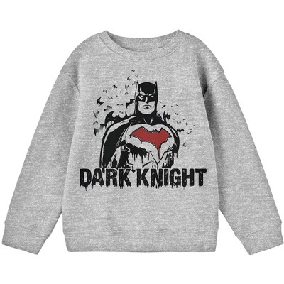 Batman The Dark Knight Line Art Boy's Athletic Heather Long Sleeve Shirt