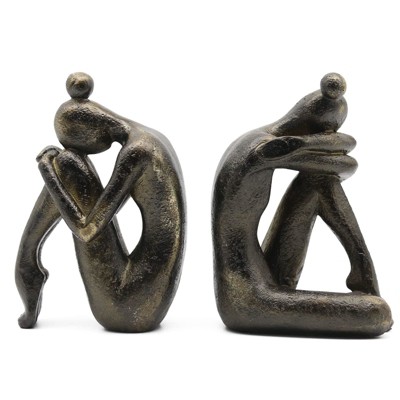 Aoibox Unique Decorative Girl Thinker Bookends Abstract Female Resin Non Slip Book Holder Home Office Shelf Decor 2 Piece