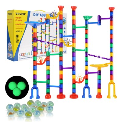 VEVOR Marble Run Set, 150 Piece Marble Maze Building Block Brain Game, with 10 Glow in the Dark Marbles + 40 Glass Marbles