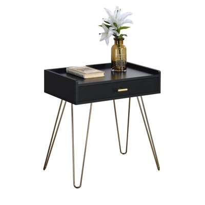 Dexmalle Hailey Black and Gold Wood Storage End Table