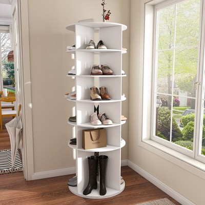 ROOMTEC Rotating Shoe Rack Tower, Spinning Shoe Rack, Free Standing Revolving Shoe Organizer, High Bottom Design Shoe Tower